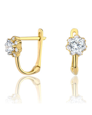Gold earrings flower cubic zirconia 14k