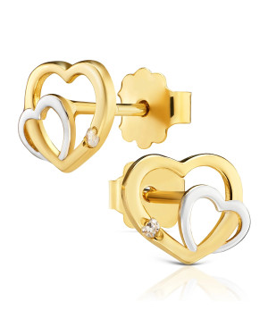 Double heart gold earrings 14k