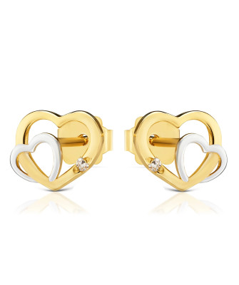 Double heart gold earrings 14k