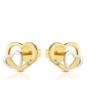 Double heart gold earrings 14k