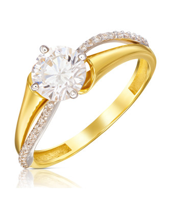 Engagement gold ring with white stones