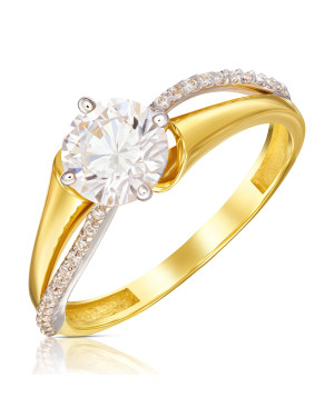 Engagement gold ring with white stones