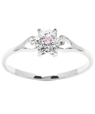 Silver flower ring cubic zirconia