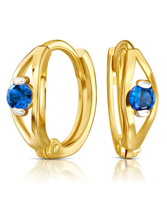 Gold earrings 8k hoops with blue stone