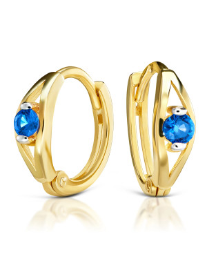 Gold earrings 8k hoops with blue stone