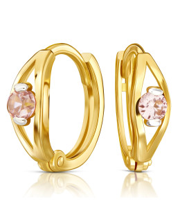 Gold earrings 8k hoops with pink stone