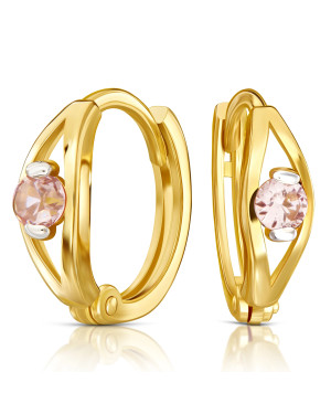 Gold earrings 8k hoops with pink stone