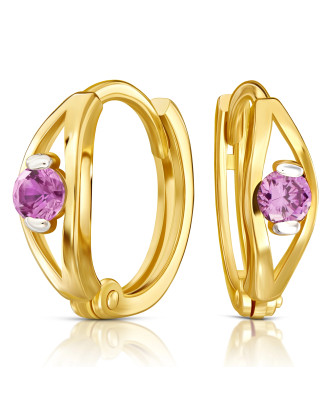 Gold earrings 8k hoops with purple stone