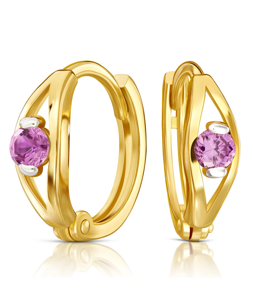 Gold earrings 8k hoops with purple stone