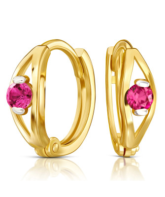 Gold earrings 8k hoops with a ruby eye