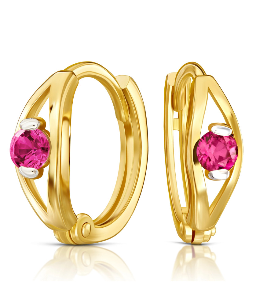 Gold earrings 8k hoops with a ruby eye