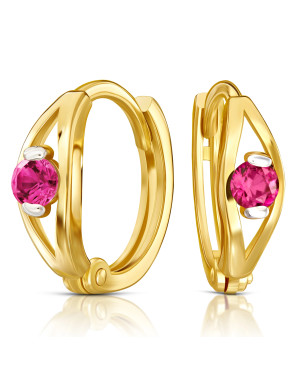 Gold earrings 8k hoops with a ruby eye