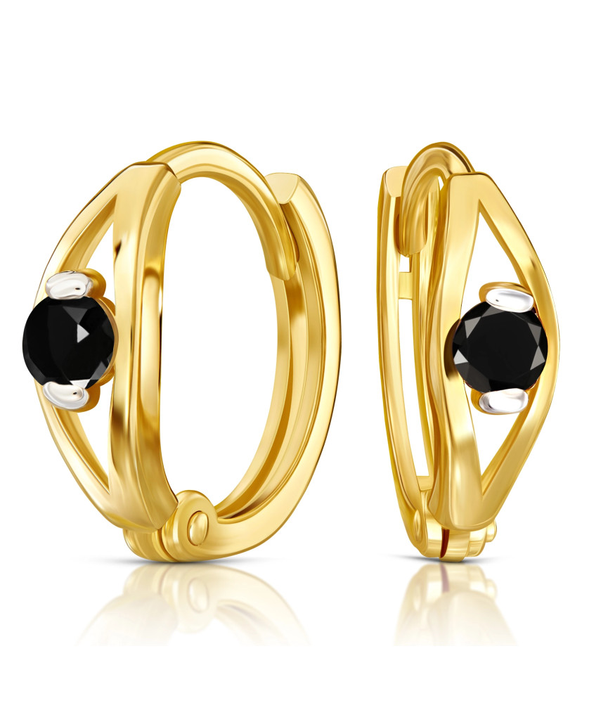Gold earrings 8k hoops with black stone