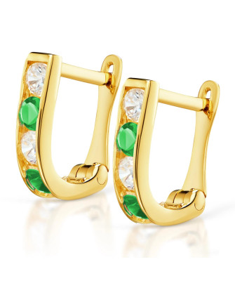 Gold earrings rectangular emerald cubic zirconia 14k