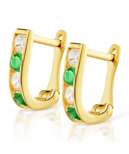 Gold earrings rectangular emerald cubic zirconia 14k