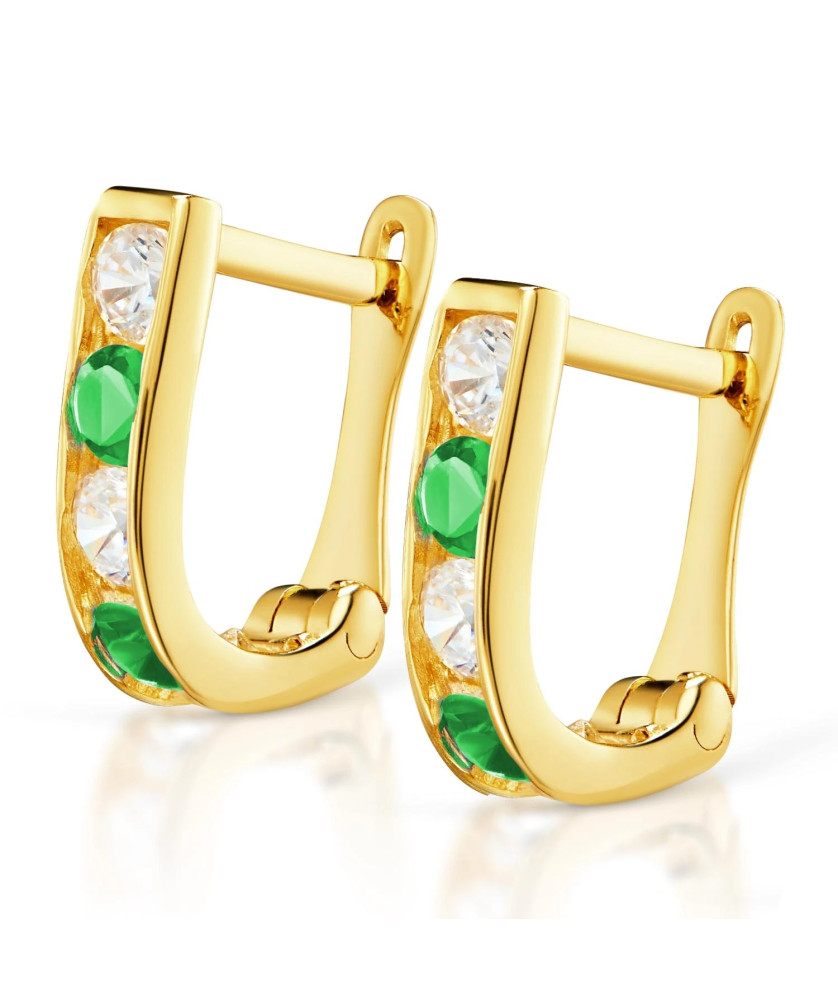 Gold earrings rectangular emerald cubic zirconia 14k