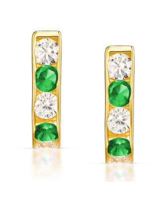 Gold earrings rectangular emerald cubic zirconia 14k
