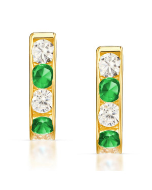 Gold earrings rectangular emerald cubic zirconia 14k