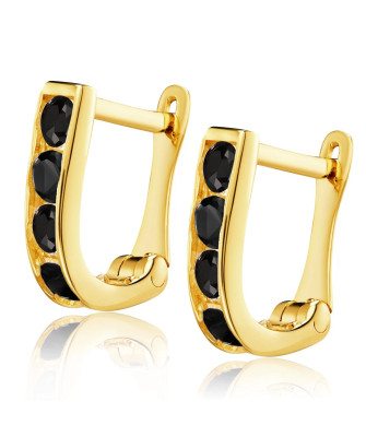 Gold rectangular earrings black zirconia 8k