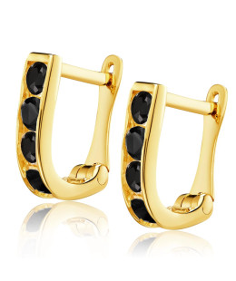 Gold rectangular earrings black zirconia 8k