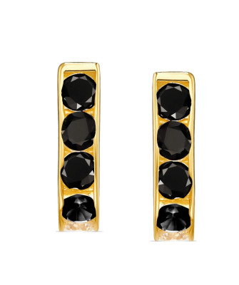 Gold rectangular earrings black zirconia 8k