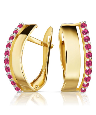 Gold earrings ruby stones 14k