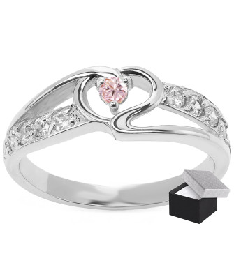 Silver heart ring with pink stone