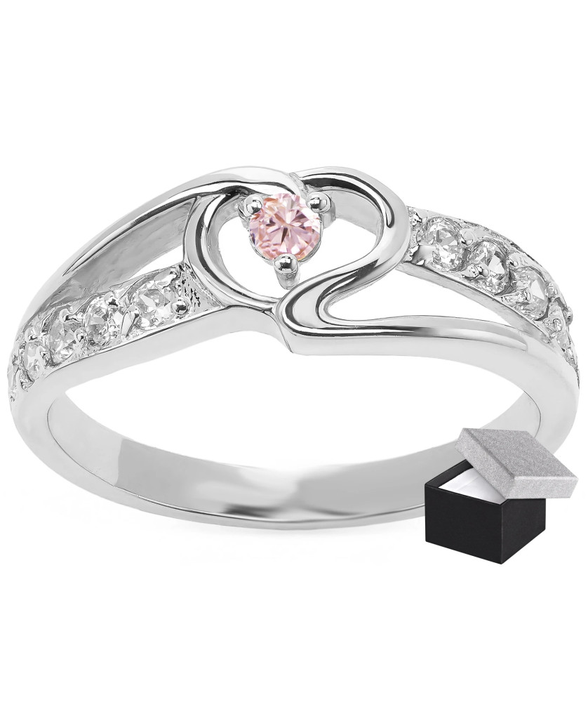 Silver heart ring with pink stone