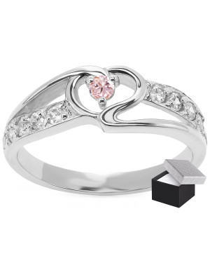 Silver heart ring with pink stone