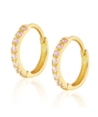 Gold earrings pink zirconia 14k