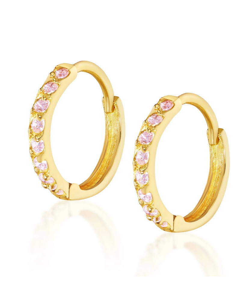 Gold earrings pink zirconia 14k