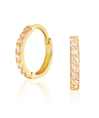 Gold earrings pink zirconia 14k