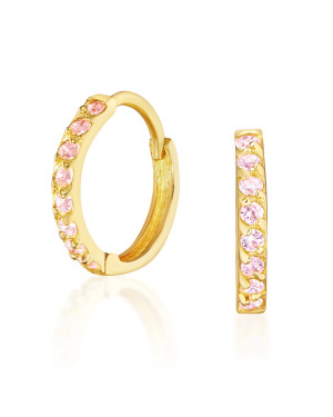 Gold earrings pink zirconia 14k