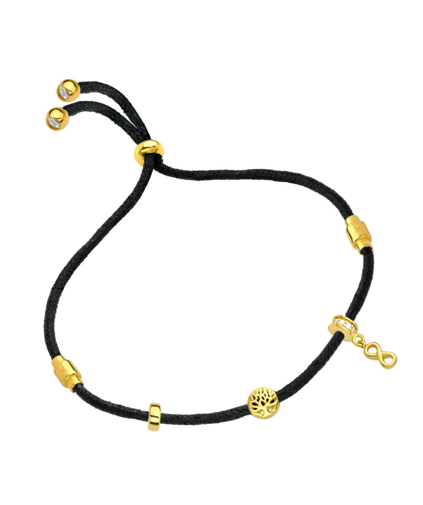 Gold-plated bracelet black cord INFINITY