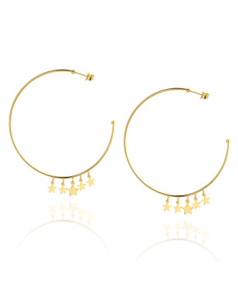 Gold-Plated Sterling Silver Star Hoop Earrings