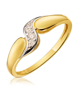 14k gold ring wave white stones