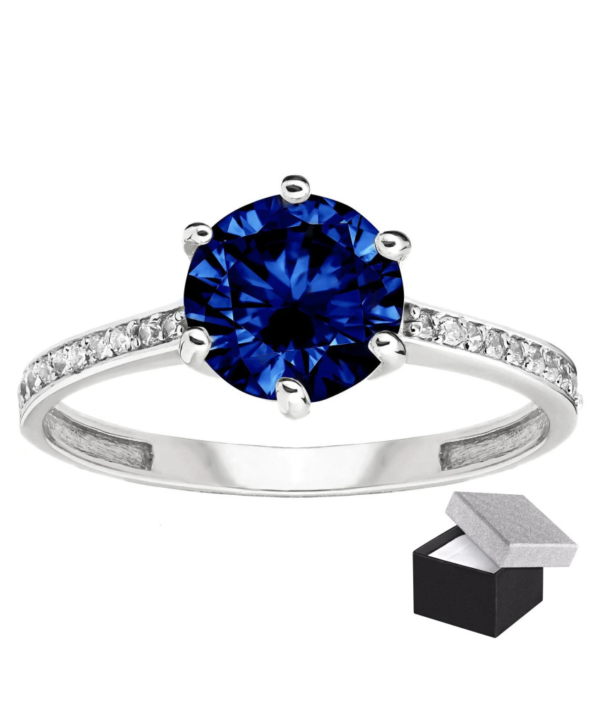 Silver engagement ring sapphire cubic zirconia