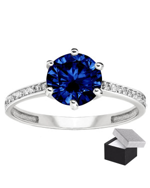 Silver engagement ring sapphire cubic zirconia