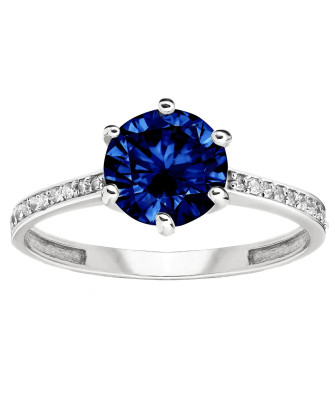 Silver engagement ring sapphire cubic zirconia