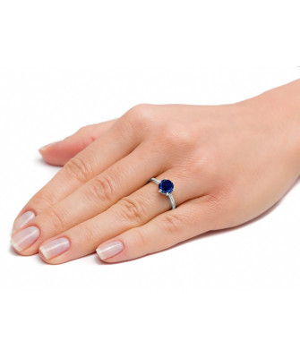 Silver engagement ring sapphire cubic zirconia