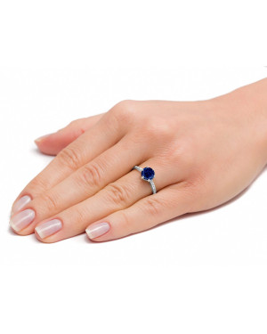 Silver engagement ring sapphire cubic zirconia