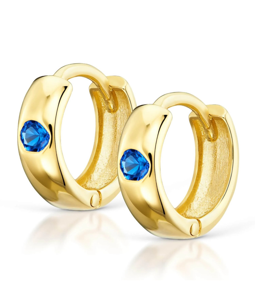 Gold hoop earrings blue zirconia 14k