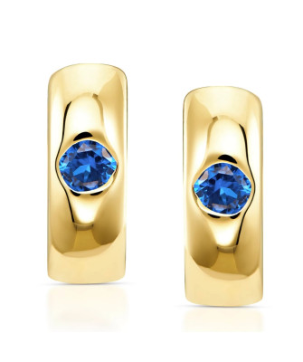 Gold hoop earrings blue zirconia 14k