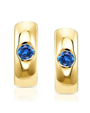 Gold hoop earrings blue zirconia 14k