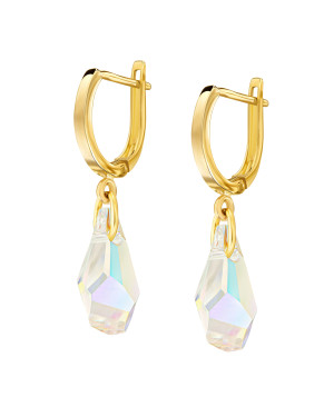 Gold Swarovski Crystal Earrings 14k