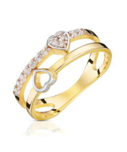 14k Gold Heart Ring With White Stones – Double Heart Design