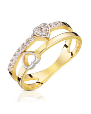 14k Gold Heart Ring With White Stones – Double Heart Design