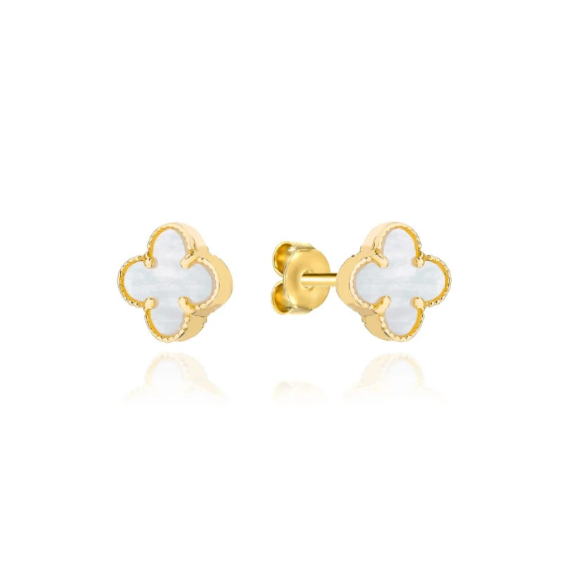 ⭐ Gold clover earrings with mother of pearl 6mm ♥ GoldJewellery ⭐ Gold clover earrings with mother of pearl 6mm ♥ GoldJewellery