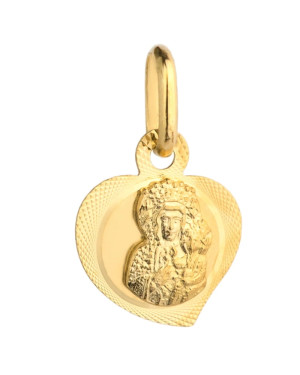 Medal Mother of God of Częstochowa heart to the right 14k gold