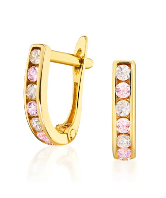 Gold earrings pink stones 8k